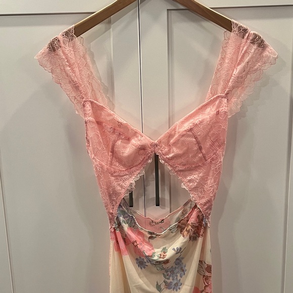 Worn 1x Free People Suddenly Fine Maxi Slip Floral Sheer Lace-trimmed Maxi Dress - Picture 4 of 10